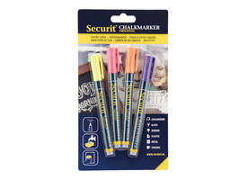 Krijtstift Securit SMA-100 rond 1-2mm geel/oranje/roze/paars blister à 4 stuks