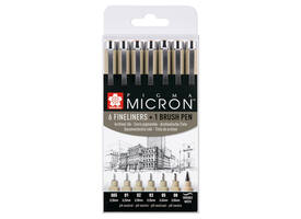 Fineliner Sakura Pigma Micron 6 schrijfbreedtes en brushpen zwart