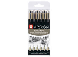 Fineliner Sakura Pigma Micron set à 6 schrijfbreedtes zwart