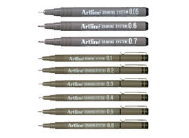 Fineliner Artline technisch etui met 0.1-0.3-0.5-0.7mm zwart