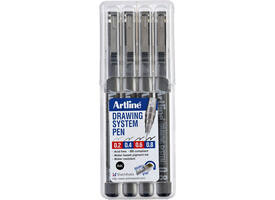 Fineliner Artline technisch etui met 0.2-0.4-0.6-0.8mm zwart