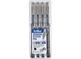 Fineliner Artline technisch etui met 0.1-0.3-0.5-0.7mm zwart