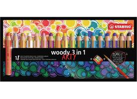 Kleurpotloden STABILO 880 woody 3 in 1 Arty + slijper+penseel ass 18st