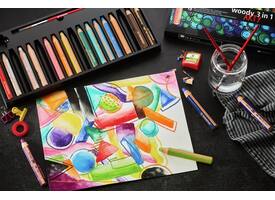 Kleurpotloden STABILO 880 woody 3 in 1 Arty + slijper+penseel ass 18st
