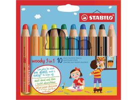 Kleurpotloden STABILO 880 woody 3 in 1 assorti etui à 10 stuks