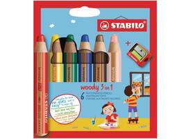 Kleurpotloden STABILO 880 woody 3 in 1 assorti etui à 6 stuks