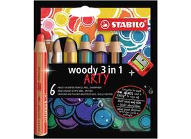 Kleurpotloden STABILO 880 woody 3 in 1 Arty incl puntenslijper ass 6st