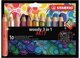 Kleurpotloden STABILO 880 woody 3 in 1 Arty incl slijper ass 10st