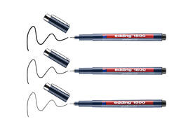 Fineliner edding 1800 0.25mm - 0.35mm - 0.5mm zwart set à 3 stuks