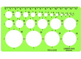 Cirkelsjabloon Linex 22 cirkels met inktvoetjes 1-35mm groen