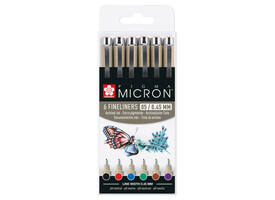 Fineliner Sakura Pigma Micron 05 basic set 6 kleuren