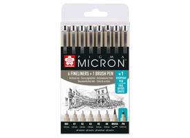 Fineliner Sakura Pigma Micron 6 schrijfbreedtes, brushpen en PN zwart