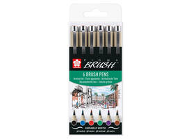 Brushpen Sakura Pigma Brush set à 6 stuks zwart