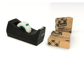 Plakbandhouder Scotch C38 recycled zwart + 3rol magic tape 900 19mmx33m