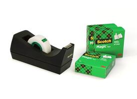 Plakbandhouder Scotch C38 zwart + 4 rollen magic tape 19mmx33m