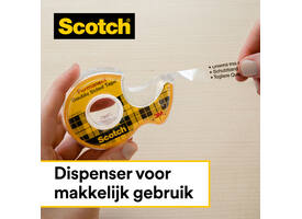 Plakband Scotch 665 12mmx6.3m dubbelzijdig + afroller