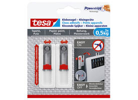 Klevende spijker tesa® kleine apparaten voor behang en pleisterwerk 0,5kg grijs-wit 2 stuks