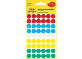 Etiket Avery 3088 rond 12mm assorti 270 stuks