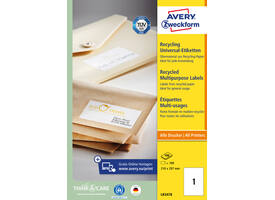 Etiket Avery LR3478 210x297mm A4 recycled wit 100 stuks