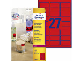 Etiket Avery L6003-25 63.5x29.6 neon rood 675 stuks