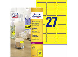 Etiket Avery L6004-25 63.5x29.6 neon geel 675 stuks