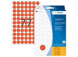 Etiket HERMA 2232 rond 13mm rood 2464 stuks
