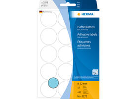 Etiket HERMA 2273 rond 32mm blauw 480 stuks