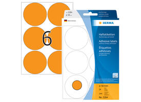 Etiket HERMA 2284 rond 50mm fluor oranje 144 stuks