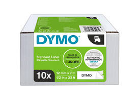 Labeltape Dymo LabelManager D1 polyester 12mm zwart op wit 10 stuks