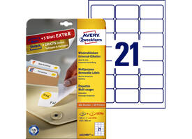 Etiket Avery L6023REV-25 63.5x38.1mm afneembaar wit 525 stuks