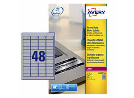 Etiket Avery L6009-20 45.7x21.2mm zilver 960 stuks