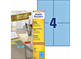 Etiket Avery 3457 105x148mm A6 blauw 400 stuks