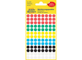 Etiket Avery 3090 rond 8mm assorti 416 stuks