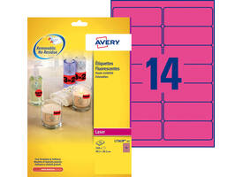 Etiket Avery L7363P-25 99.1x38.1mm neon roze 340 stuks