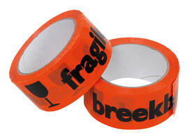 Waarschuwingstape IEZZY breekbaar 50mmx66m oranje/zwart