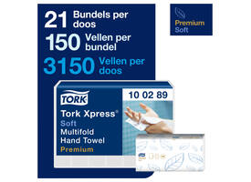 Handdoek Tork H2 Xpress Premium multifold 2-laags 212x255mm 21x150 vel wit 100289