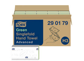 Handdoek Tork H3 Advanced singlefold 2-laags 248x230mm 15x250 vel groen 290179