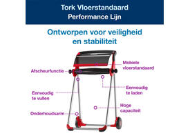 Poetspapierdispenser Tork W1 Performance vloerstandaard rood 652008