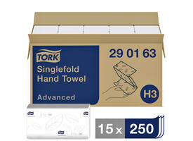 Handdoek Tork H3 Advanced singlefold 2-laags 248x230mm 15x250 vel wit 290163
