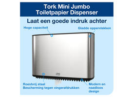 Toiletpapierdispenser Tork T2 Image Line jumbo klein zilver 460006