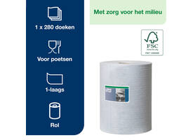 Reinigingsdoek Tork W1-W2-W3 Premium Heavy-Duty 1-laags 280 vel blauw 530237
