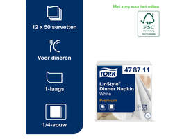 Dinerservet Tork Linstyle Premium 1/4 vouw 1-laags 390x390mm 50 vel wit 478722
