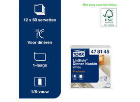 Dinerservet Tork Linstyle Premium 1/8 vouw 1-laags 390x390mm 50 vel wit 478180