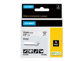 Labeltape Dymo Rhino industrieel vinyl 12mm zwart op wit