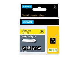 Labeltape Dymo Rhino industrieel nylon 12mm zwart op geel