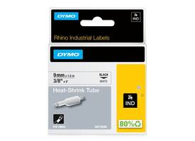Labeltape Dymo Rhino industrieel krimpkous 9mm zwart op wit