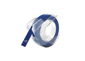 Reliëftape Dymo embossing vinyl 9mm wit op blauw