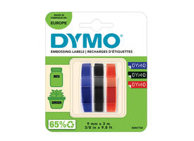 Reliëftape Dymo embossing vinyl 9mm assorti 3 stuks
