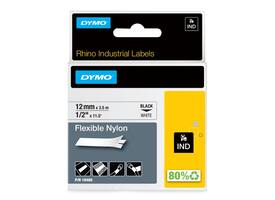 Labeltape Dymo Rhino industrieel nylon 12mm zwart op wit