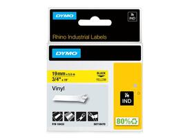 Labeltape Dymo Rhino industrieel vinyl 19mm zwart op geel